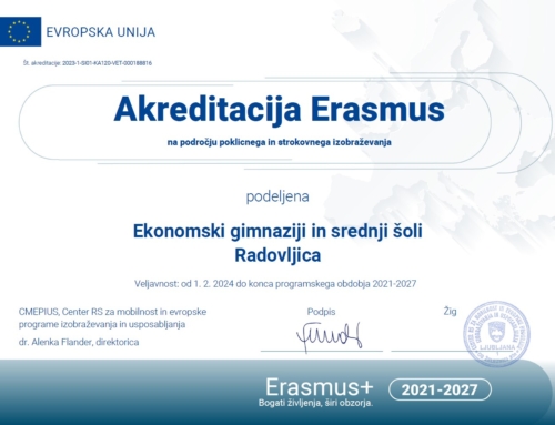 Potrdilo o pridobljeni akreditaciji Erasmus za obdobje 2024–2027
